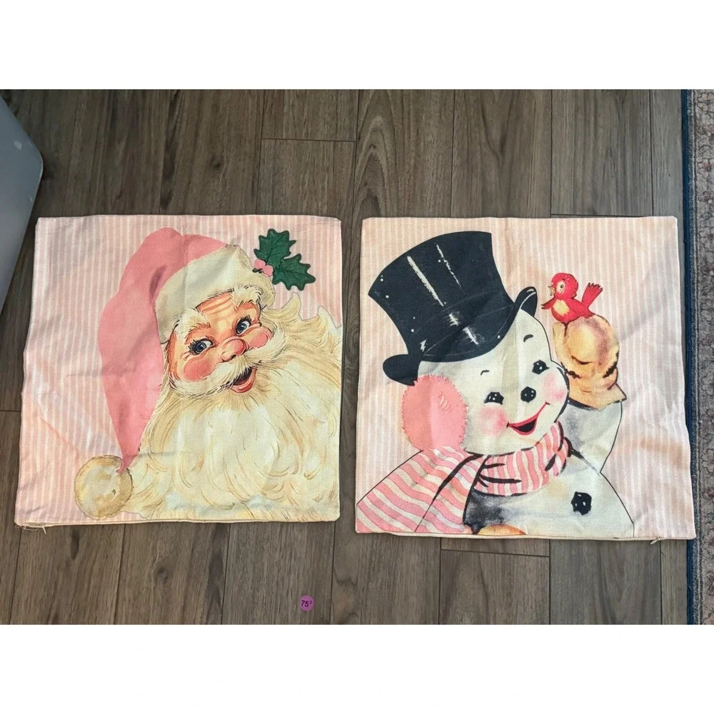 Vintage Mid Century Style Pink Christmas Pillow Covers 18x18 Set of 2